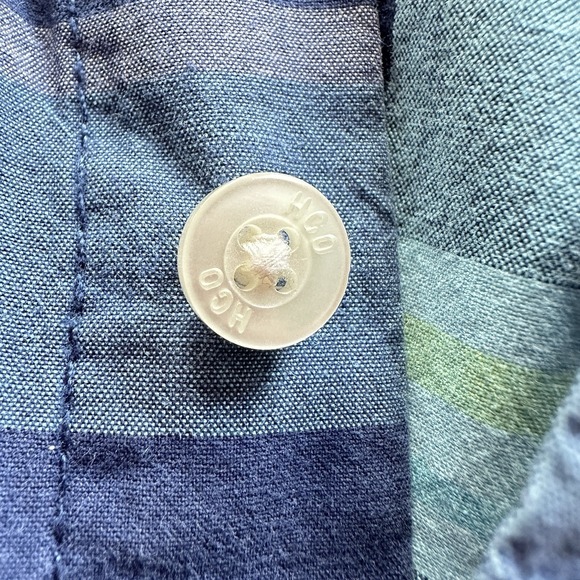 Hollister Plaid Button Down Shirt Medium Blue Green Cotton Casual Coastal Prep - Picture 14 of 15